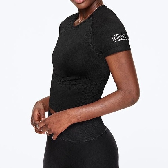 PINK Victoria's Secret Tops - Victoria’s Secret PINK Seamless Active Short Sleeve Open Back Shirt Black Medium